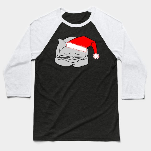 Santa Cap Cat Baseball T-Shirt by Barthol Graphics